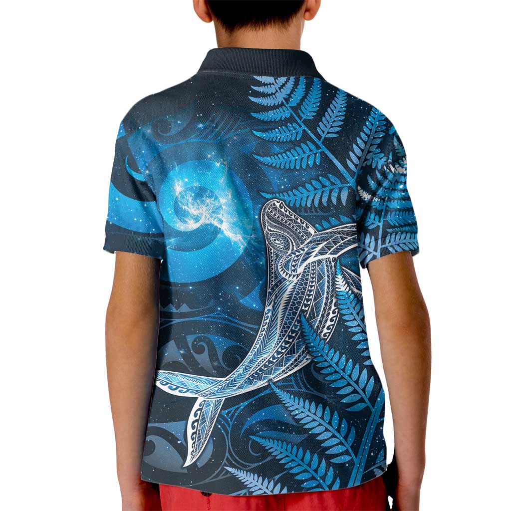 New Zealand Matariki Kid Polo Shirt Maori Koru With Humpback Whale Blue