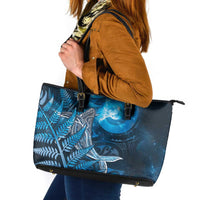 New Zealand Matariki Leather Tote Bag Maori Koru With Humpback Whale Blue