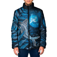 New Zealand Matariki Padded Jacket Maori Koru With Humpback Whale Blue