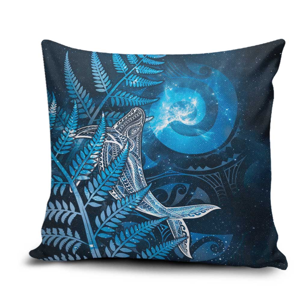 New Zealand Matariki Pillow Cover Maori Koru With Humpback Whale Blue LT05 Blue - Polynesian Pride
