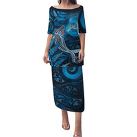 New Zealand Matariki Puletasi Maori Koru With Humpback Whale Blue