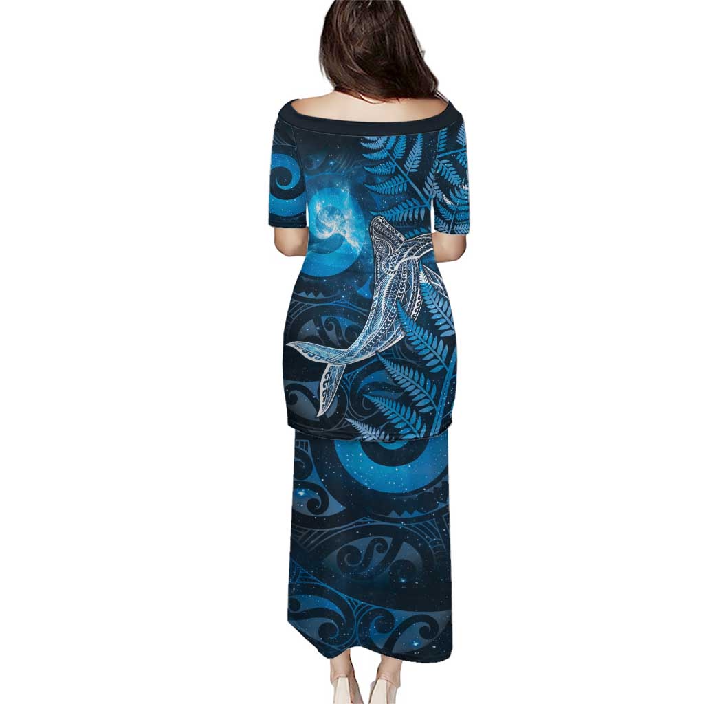 New Zealand Matariki Puletasi Maori Koru With Humpback Whale Blue