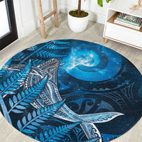 New Zealand Matariki Round Carpet Maori Koru With Humpback Whale Blue LT05 Blue - Polynesian Pride