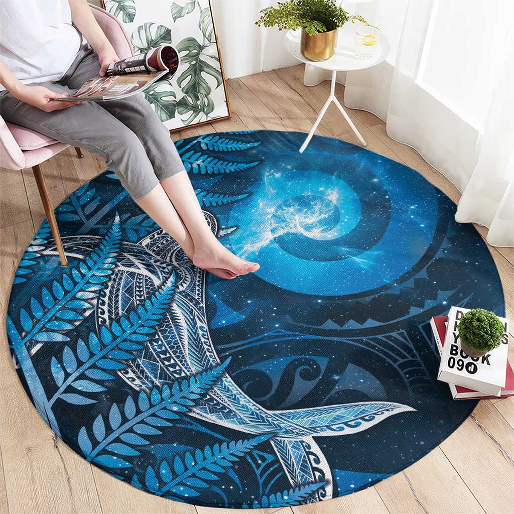 New Zealand Matariki Round Carpet Maori Koru With Humpback Whale Blue LT05 - Polynesian Pride