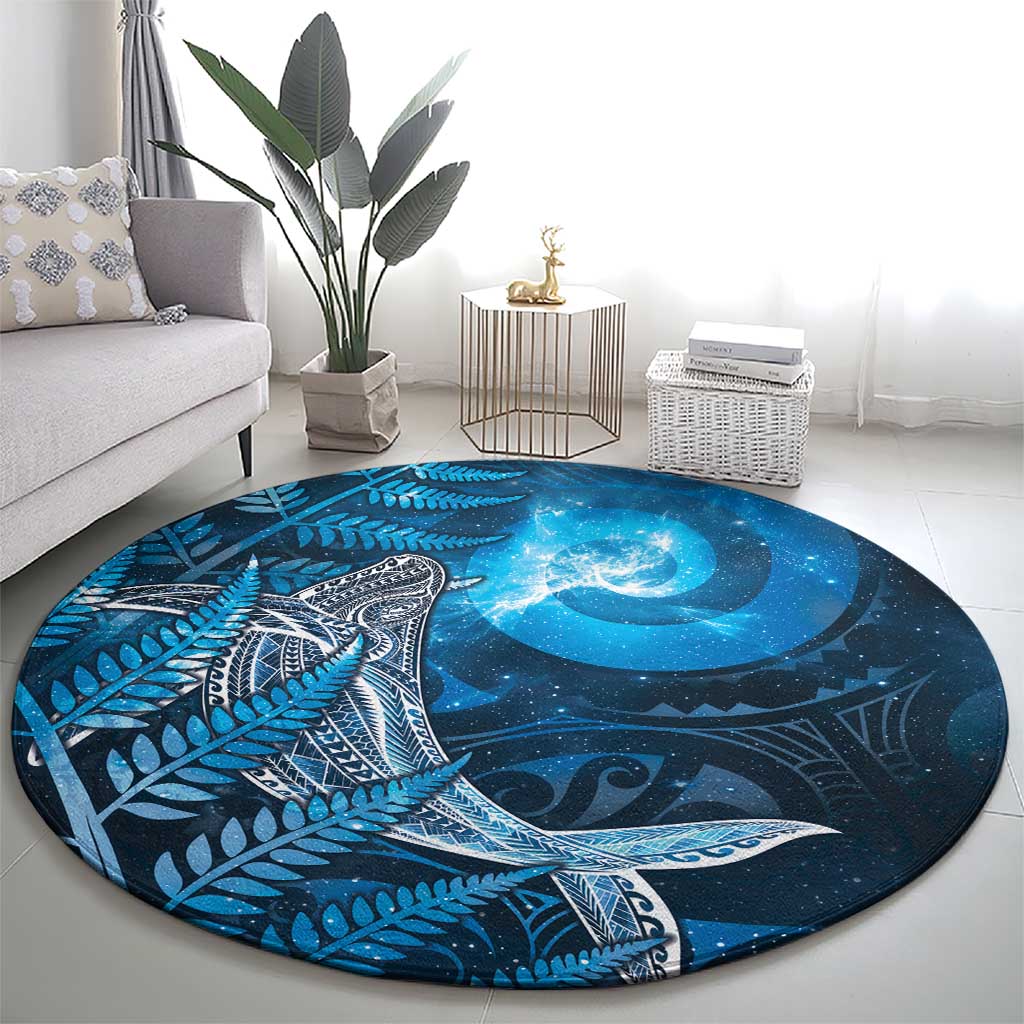 New Zealand Matariki Round Carpet Maori Koru With Humpback Whale Blue LT05 - Polynesian Pride