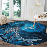 New Zealand Matariki Round Carpet Maori Koru With Humpback Whale Blue LT05 - Polynesian Pride