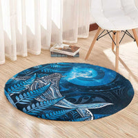 New Zealand Matariki Round Carpet Maori Koru With Humpback Whale Blue LT05 - Polynesian Pride