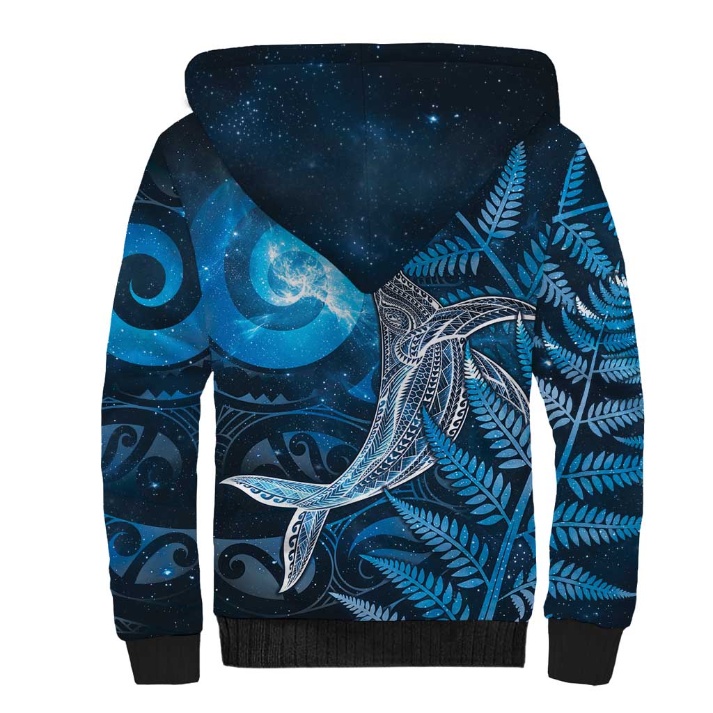 New Zealand Matariki Sherpa Hoodie Maori Koru With Humpback Whale Blue LT05 - Polynesian Pride