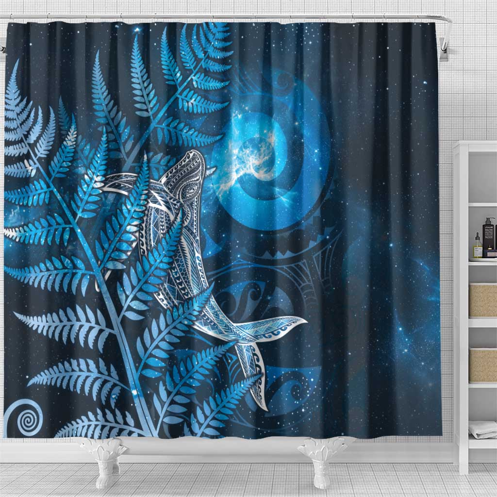 New Zealand Matariki Shower Curtain Maori Koru With Humpback Whale Blue