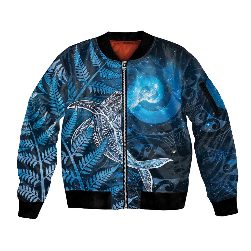 New Zealand Matariki Sleeve Zip Bomber Jacket Maori Koru With Humpback Whale Blue LT05 Unisex Blue - Polynesian Pride