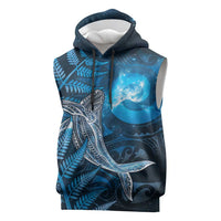 New Zealand Matariki Sleeveless Hoodie Maori Koru With Humpback Whale Blue LT05 Blue - Polynesian Pride