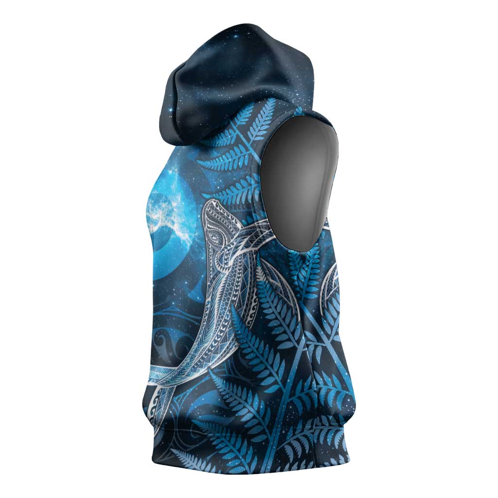 New Zealand Matariki Sleeveless Hoodie Maori Koru With Humpback Whale Blue LT05 - Polynesian Pride