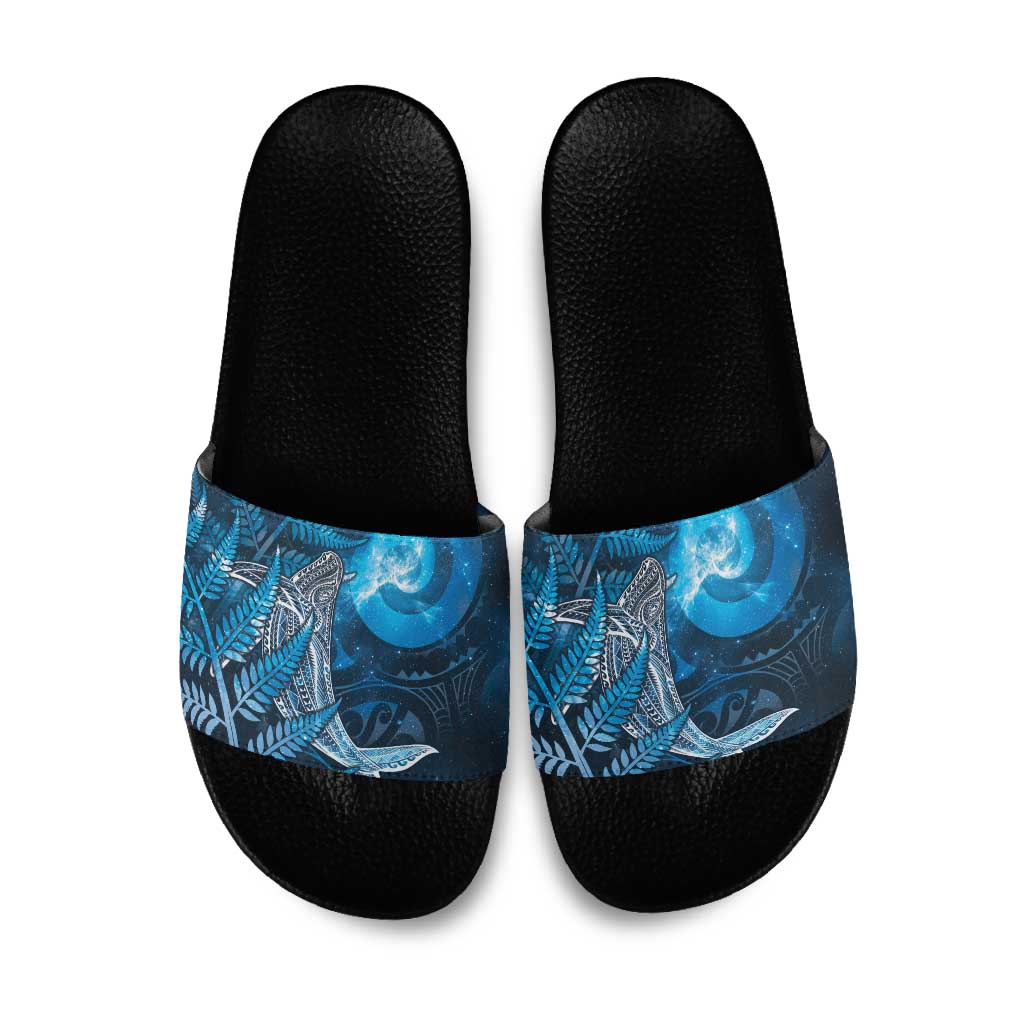 New Zealand Matariki Slide Sandals Maori Koru With Humpback Whale Blue LT05 Blue - Polynesian Pride