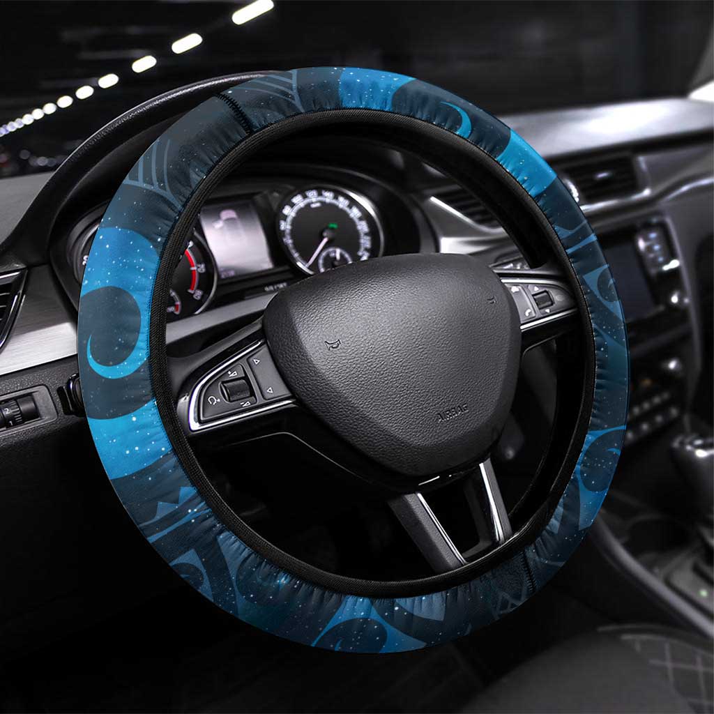 New Zealand Matariki Steering Wheel Cover Maori Koru With Humpback Whale Blue LT05 Universal Fit Blue - Polynesian Pride