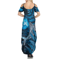 New Zealand Matariki Summer Maxi Dress Maori Koru With Humpback Whale Blue