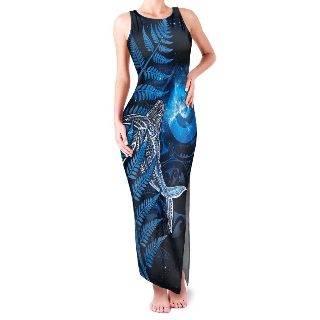 New Zealand Matariki Tank Maxi Dress Maori Koru With Humpback Whale Blue LT05 Women Blue - Polynesian Pride