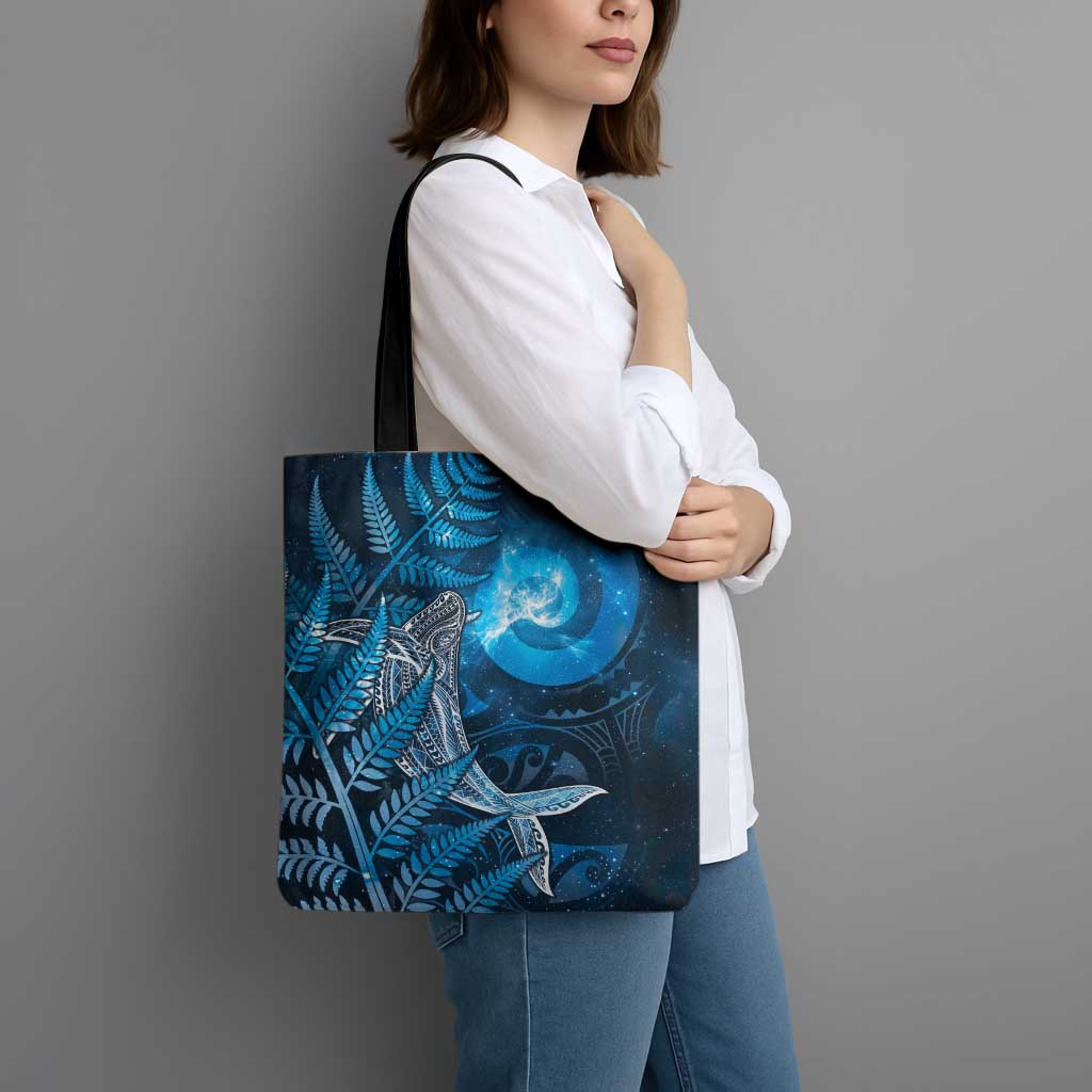 New Zealand Matariki Tote Bag Maori Koru With Humpback Whale Blue