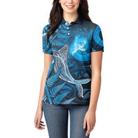 New Zealand Matariki Women Polo Shirt Maori Koru With Humpback Whale Blue LT05 - Polynesian Pride