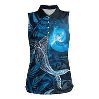 New Zealand Matariki Women Sleeveless Polo Shirt Maori Koru With Humpback Whale Blue LT05 Female Blue - Polynesian Pride