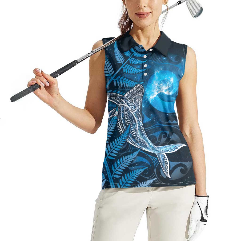 New Zealand Matariki Women Sleeveless Polo Shirt Maori Koru With Humpback Whale Blue LT05 - Polynesian Pride