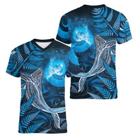 New Zealand Matariki Women V-Neck T-Shirt Maori Koru With Humpback Whale Blue LT05 - Polynesian Pride