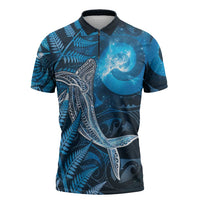New Zealand Matariki Zipper Polo Shirt Maori Koru With Humpback Whale Blue LT05 Blue - Polynesian Pride