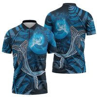 New Zealand Matariki Zipper Polo Shirt Maori Koru With Humpback Whale Blue LT05 - Polynesian Pride