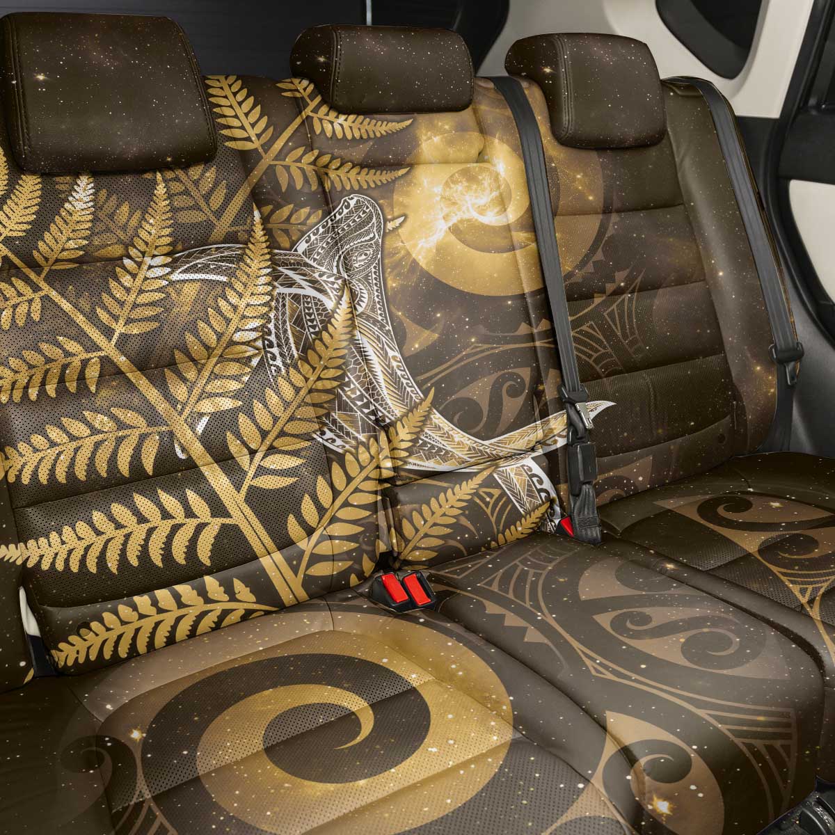 New Zealand Matariki Back Car Seat Cover Maori Koru With Humpback Whale Gold LT05 - Polynesian Pride