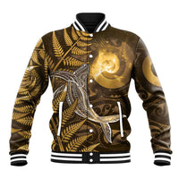 New Zealand Matariki Baseball Jacket Maori Koru With Humpback Whale Gold