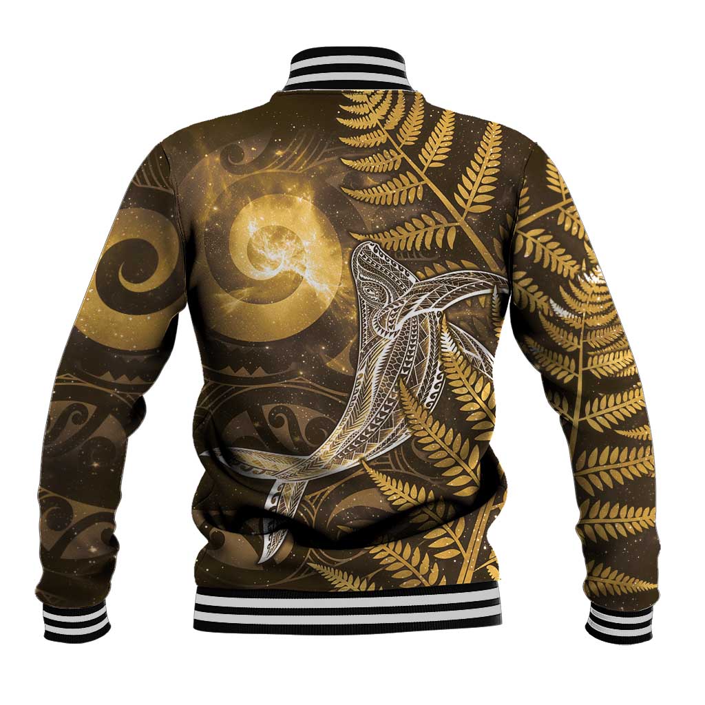 New Zealand Matariki Baseball Jacket Maori Koru With Humpback Whale Gold