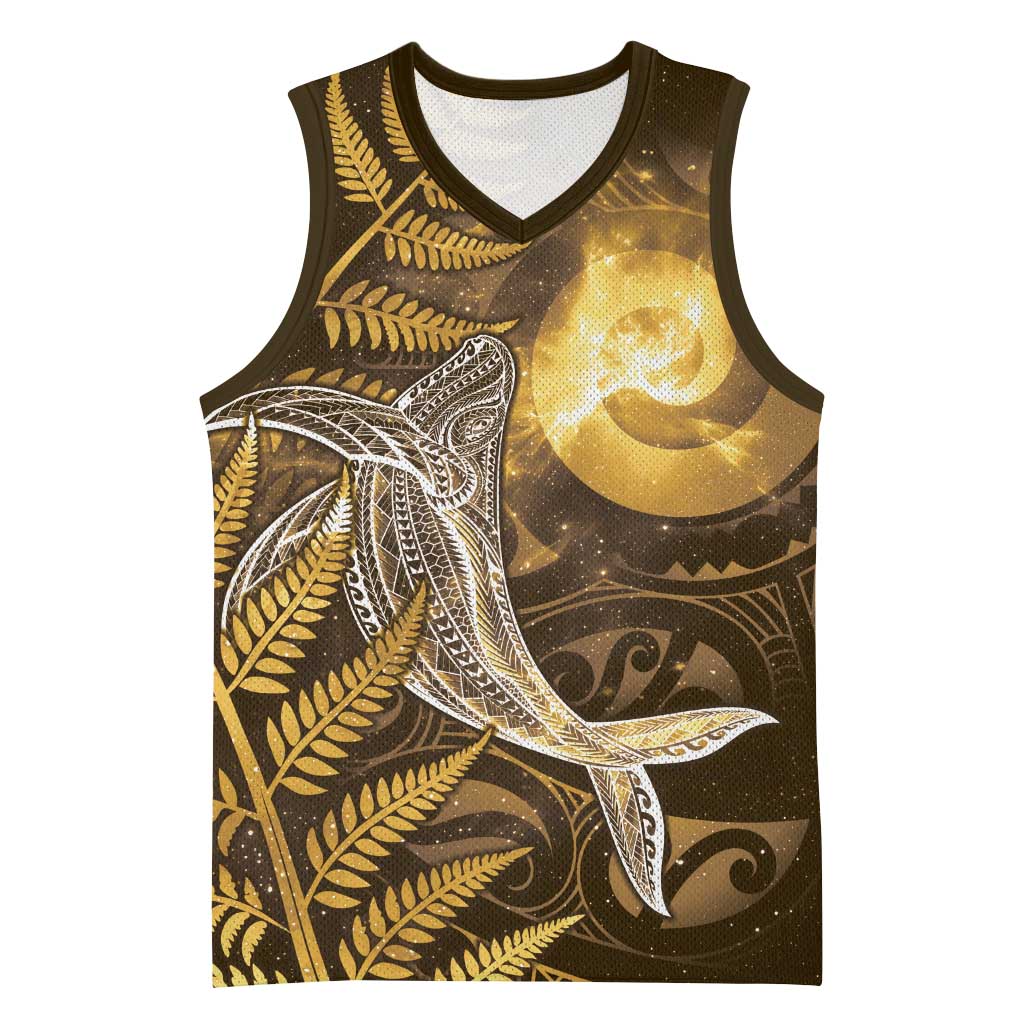 New Zealand Matariki Basketball Jersey Maori Koru With Humpback Whale Gold LT05 Unisex Gold - Polynesian Pride
