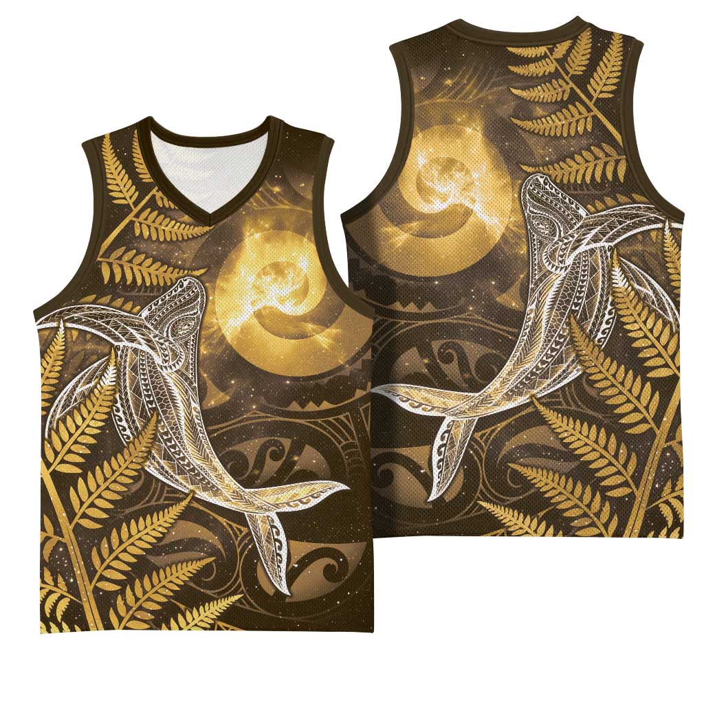 New Zealand Matariki Basketball Jersey Maori Koru With Humpback Whale Gold LT05 - Polynesian Pride