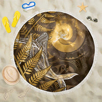 New Zealand Matariki Beach Blanket Maori Koru With Humpback Whale Gold LT05 One Size 150cm Gold - Polynesian Pride