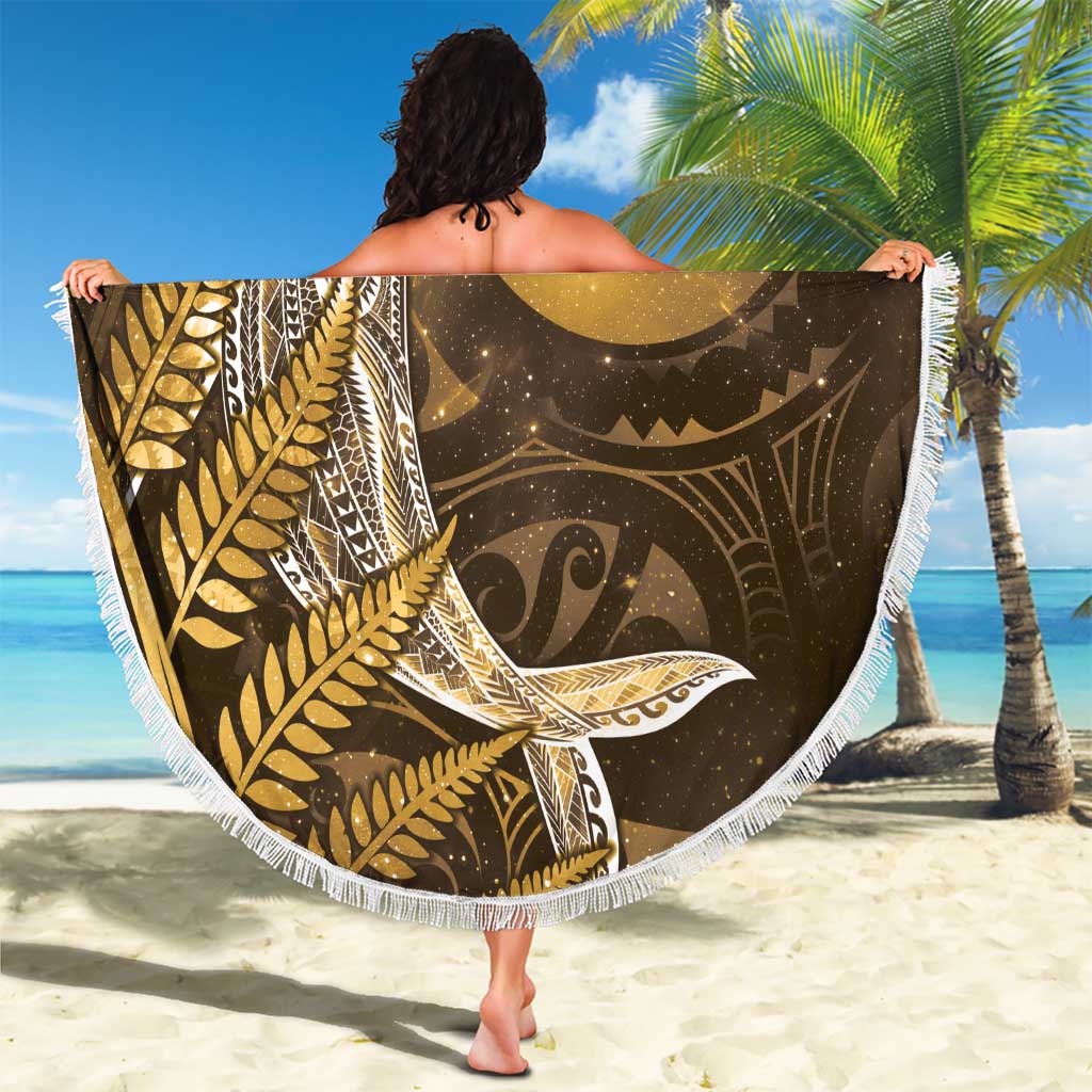 New Zealand Matariki Beach Blanket Maori Koru With Humpback Whale Gold LT05 - Polynesian Pride
