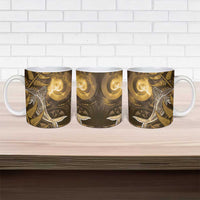 New Zealand Matariki Ceramic Mug Maori Koru With Humpback Whale Gold