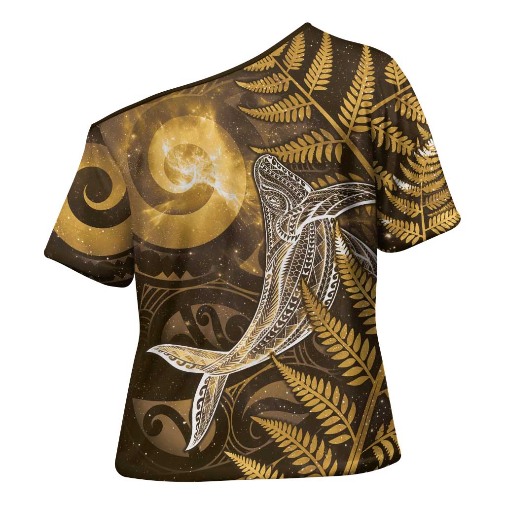 New Zealand Matariki Cross Shoulder Shirt Maori Koru With Humpback Whale Gold LT05 - Polynesian Pride