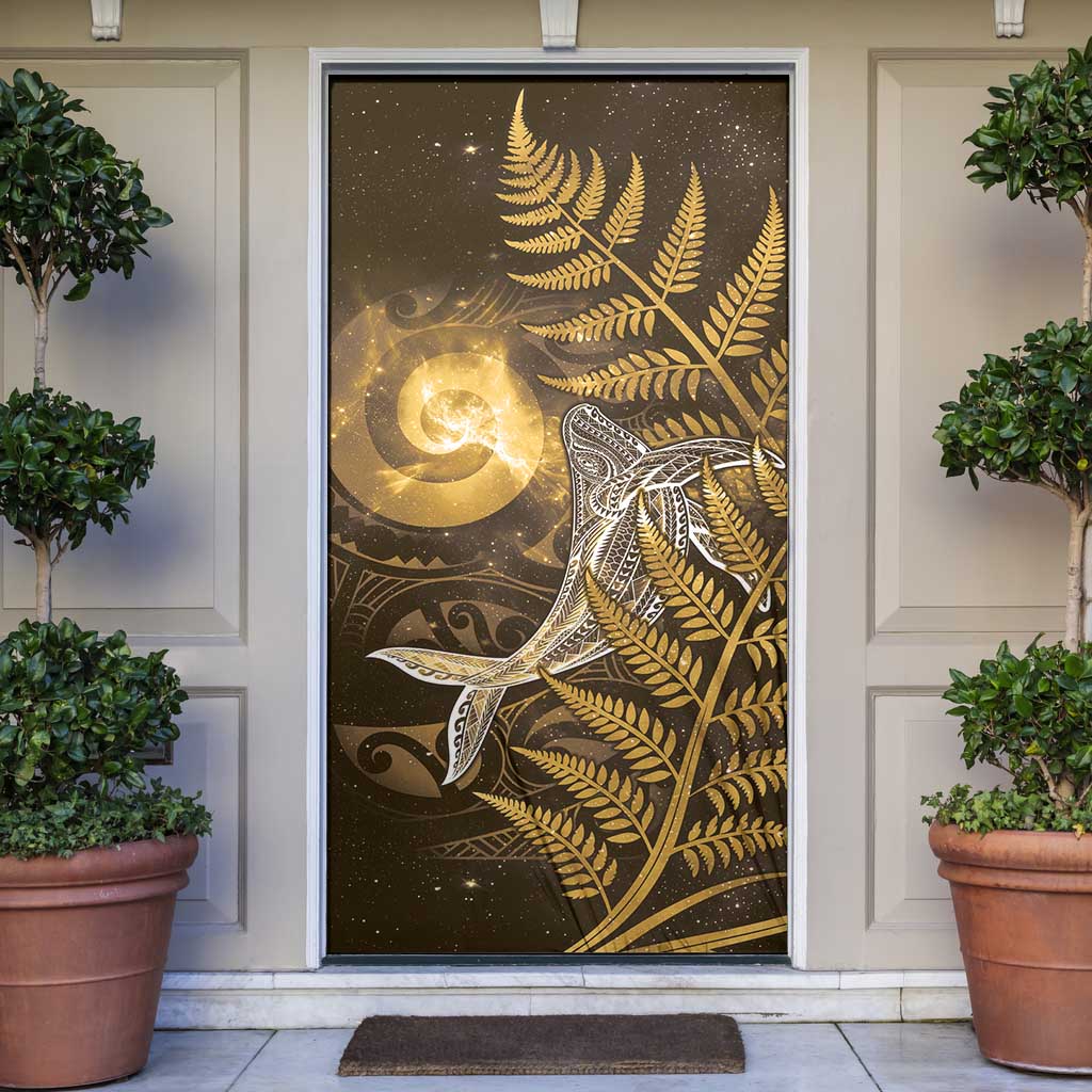 New Zealand Matariki Door Cover Maori Koru With Humpback Whale Gold