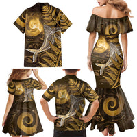 New Zealand Matariki Family Matching Mermaid Dress and Hawaiian Shirt Maori Koru With Humpback Whale Gold LT05 - Polynesian Pride