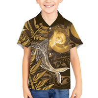 New Zealand Matariki Family Matching Mermaid Dress and Hawaiian Shirt Maori Koru With Humpback Whale Gold LT05 Son's Shirt Gold - Polynesian Pride