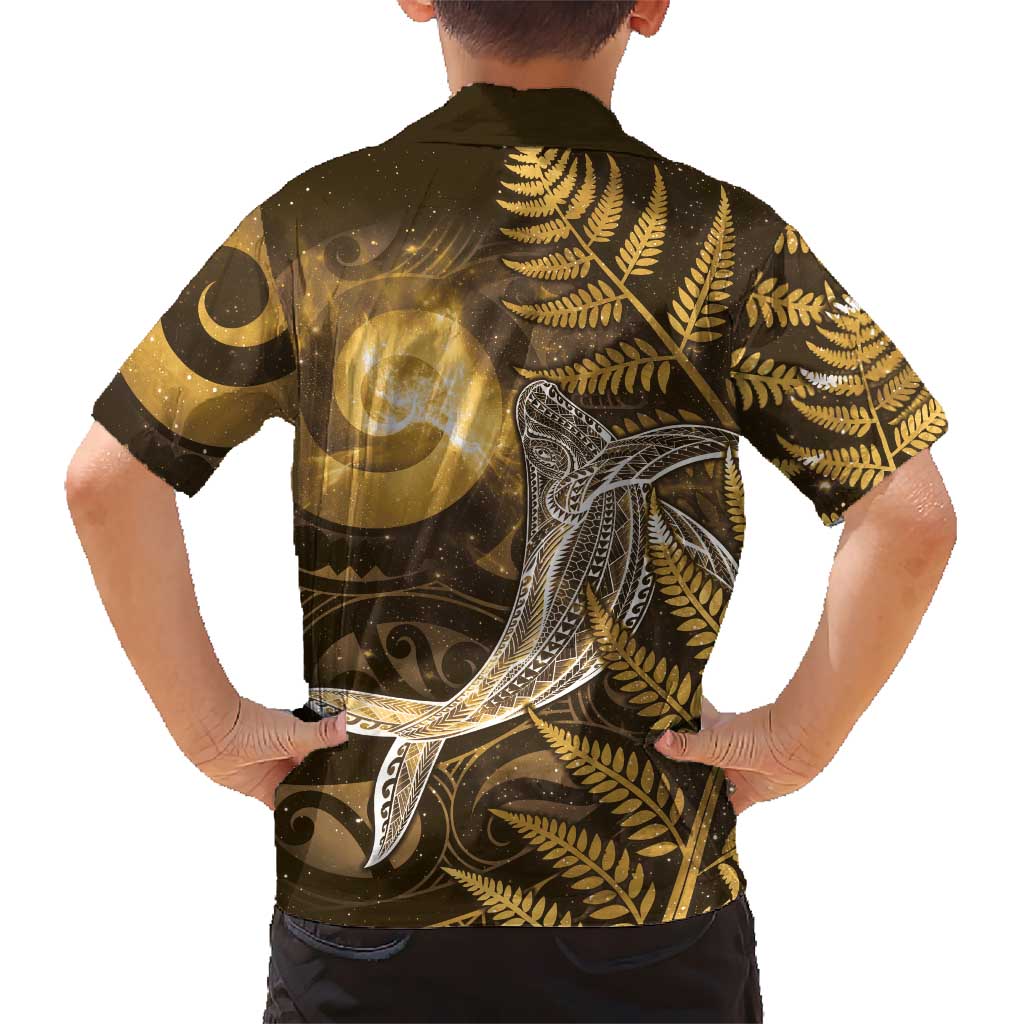 New Zealand Matariki Family Matching Off Shoulder Short Dress and Hawaiian Shirt Maori Koru With Humpback Whale Gold LT05 - Polynesian Pride