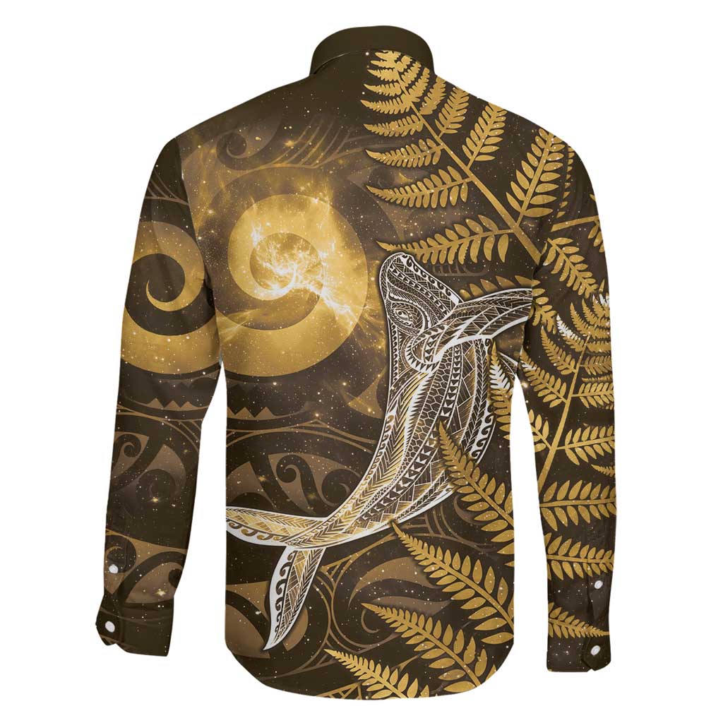 New Zealand Matariki Family Matching Short Sleeve Bodycon Dress and Hawaiian Shirt Maori Koru With Humpback Whale Gold LT05 - Polynesian Pride