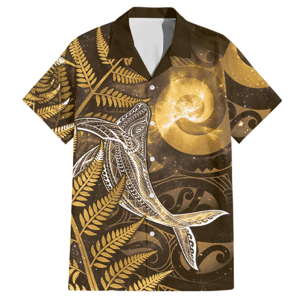 New Zealand Matariki Family Matching Summer Maxi Dress and Hawaiian Shirt Maori Koru With Humpback Whale Gold LT05 Dad's Shirt - Short Sleeve Gold - Polynesian Pride