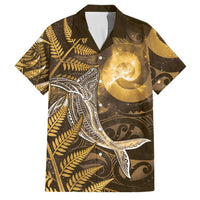 New Zealand Matariki Family Matching Summer Maxi Dress and Hawaiian Shirt Maori Koru With Humpback Whale Gold LT05 Dad's Shirt - Short Sleeve Gold - Polynesian Pride