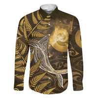 New Zealand Matariki Family Matching Summer Maxi Dress and Hawaiian Shirt Maori Koru With Humpback Whale Gold LT05 Dad's Shirt - Long Sleeve Gold - Polynesian Pride