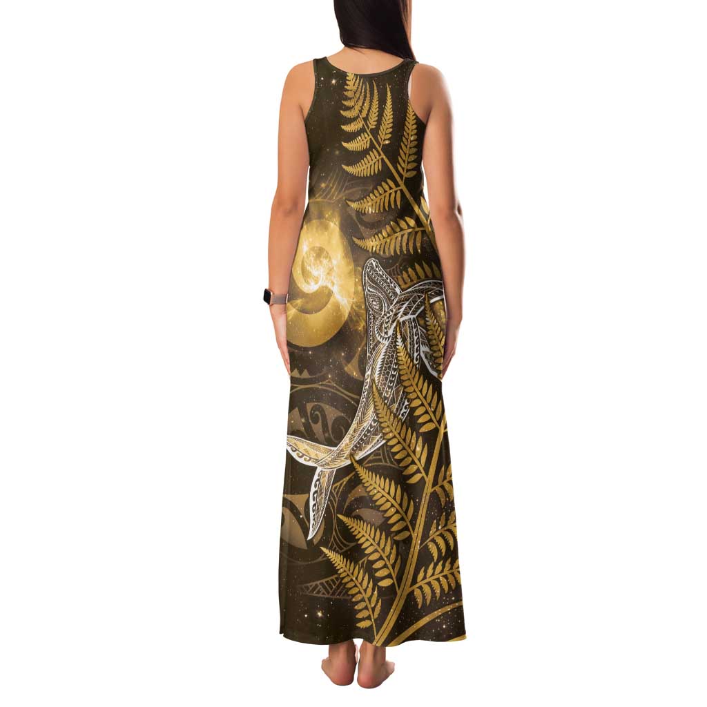 New Zealand Matariki Family Matching Tank Maxi Dress and Hawaiian Shirt Maori Koru With Humpback Whale Gold LT05 - Polynesian Pride