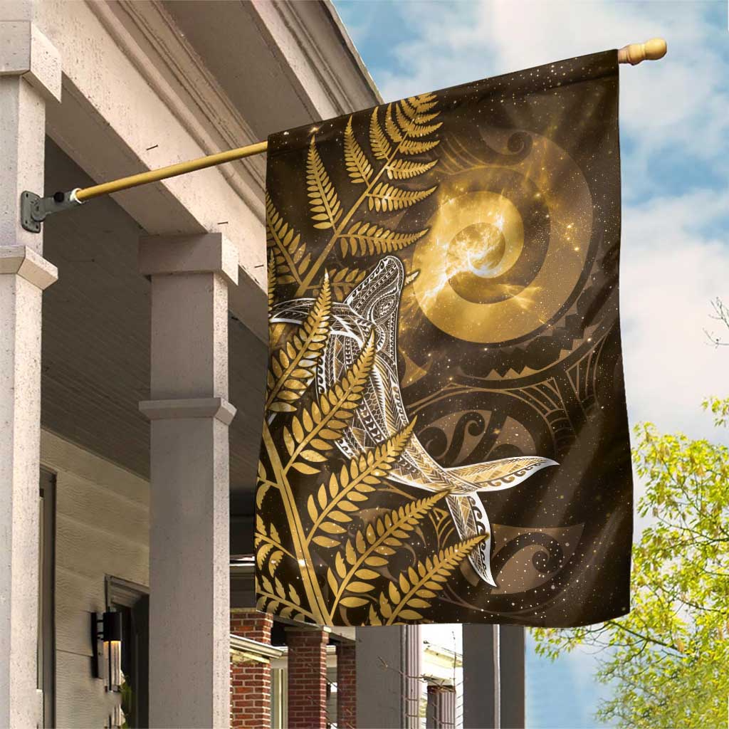 New Zealand Matariki Garden Flag Maori Koru With Humpback Whale Gold LT05 House Flag Gold - Polynesian Pride
