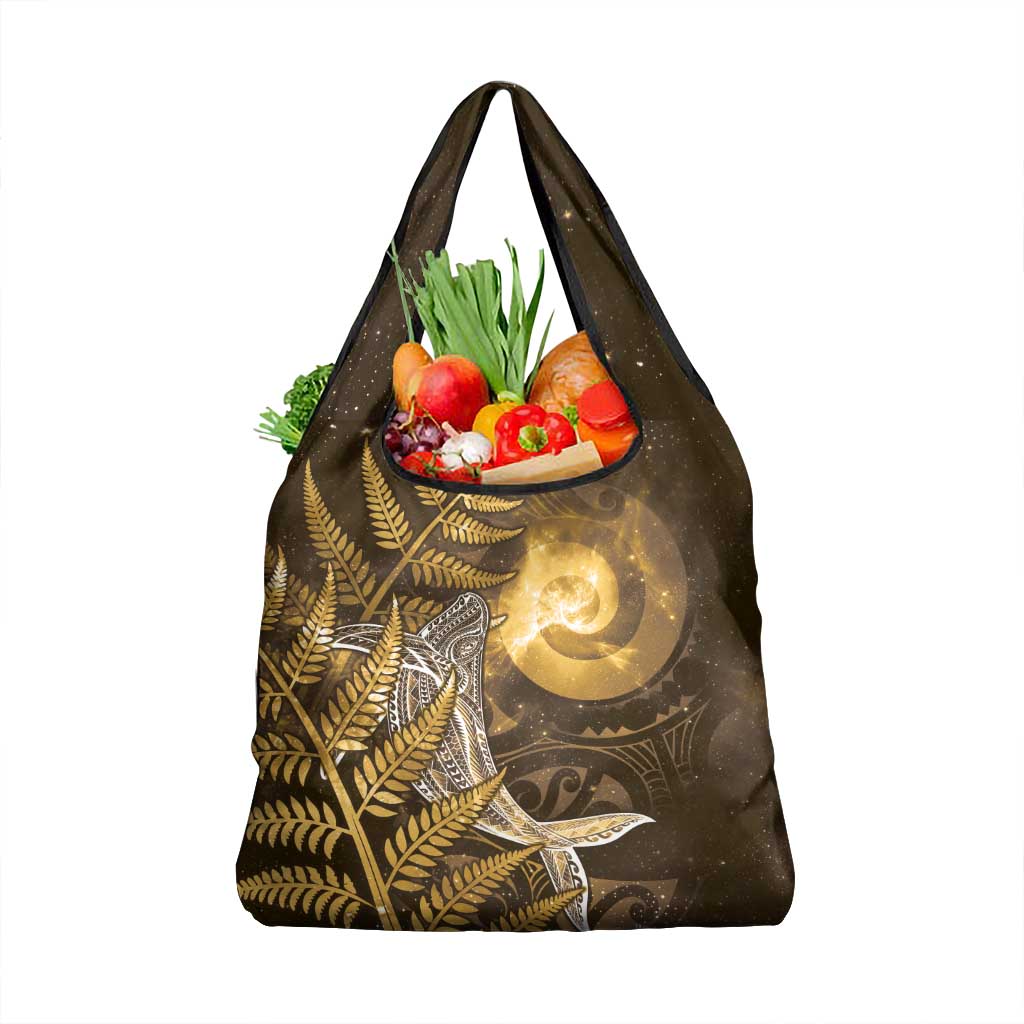 New Zealand Matariki Grocery Bag Maori Koru With Humpback Whale Gold LT05 1-pack One Size Gold - Polynesian Pride