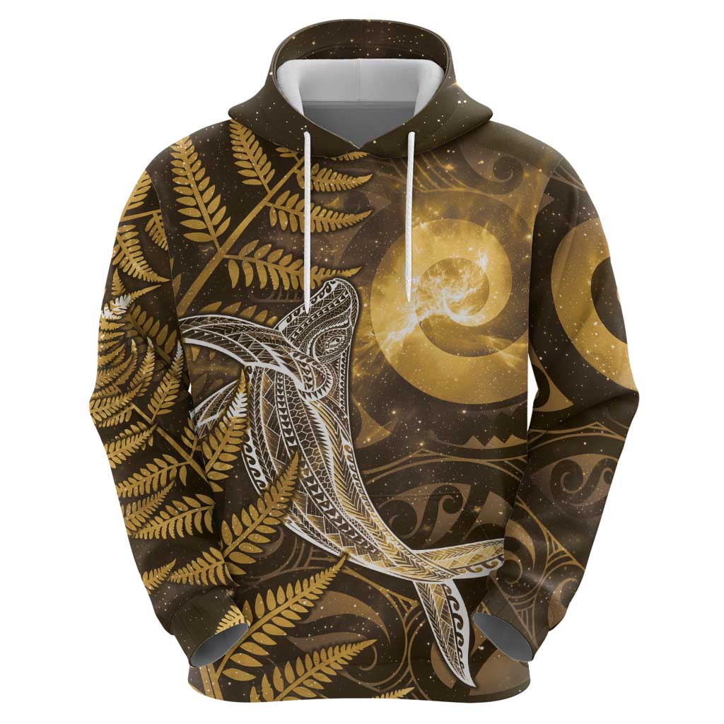 New Zealand Matariki Hoodie Maori Koru With Humpback Whale Gold LT05 - Polynesian Pride