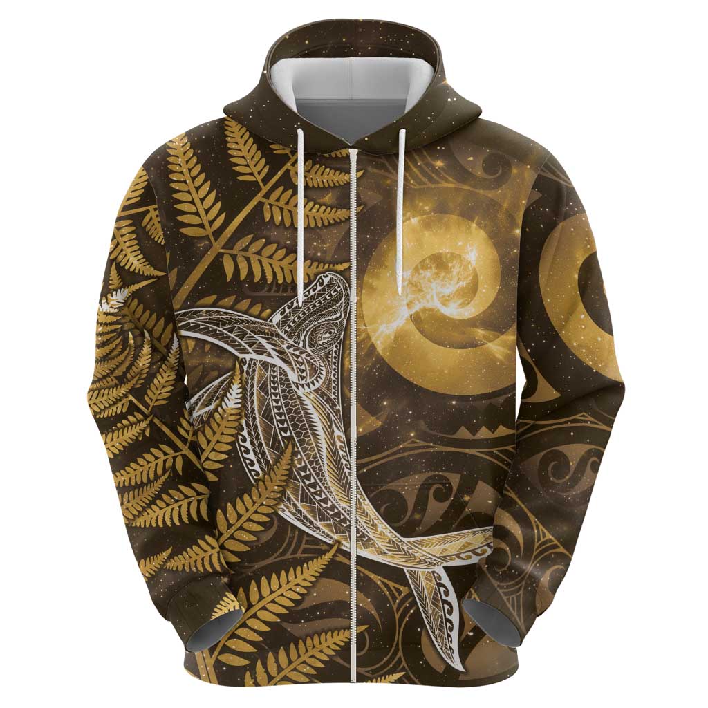 New Zealand Matariki Hoodie Maori Koru With Humpback Whale Gold LT05 - Polynesian Pride