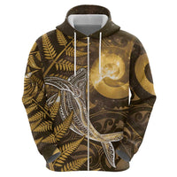 New Zealand Matariki Hoodie Maori Koru With Humpback Whale Gold LT05 - Polynesian Pride